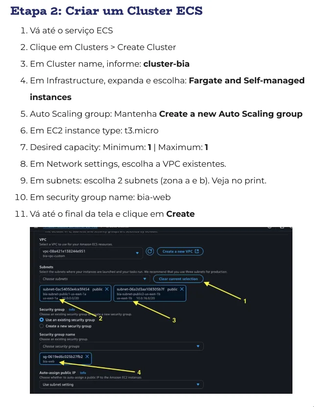 Criação do Cluster ECS